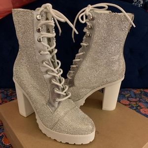 Steve Madden Larsa Rhinestone Lace Up Boots